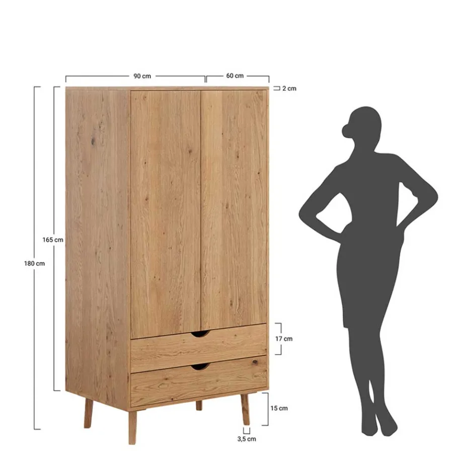 Best Massivholz-Kleiderschrank mit zwei Schubladen - Fabijola Kleiderschränke|Schränke