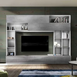 Mediawand für Fernseher in Weiß & Beton Dekor - Fancy Tv & Hifi-Möbel|Wohnwände