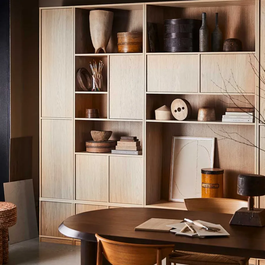 Outlet Minimalistische Wohnwand in Eiche - Ewana (sechsteilig) Wohnwände