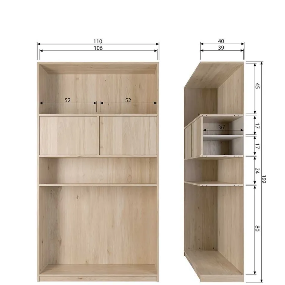 Outlet Minimalistische Wohnwand in Eiche - Ewana (sechsteilig) Wohnwände