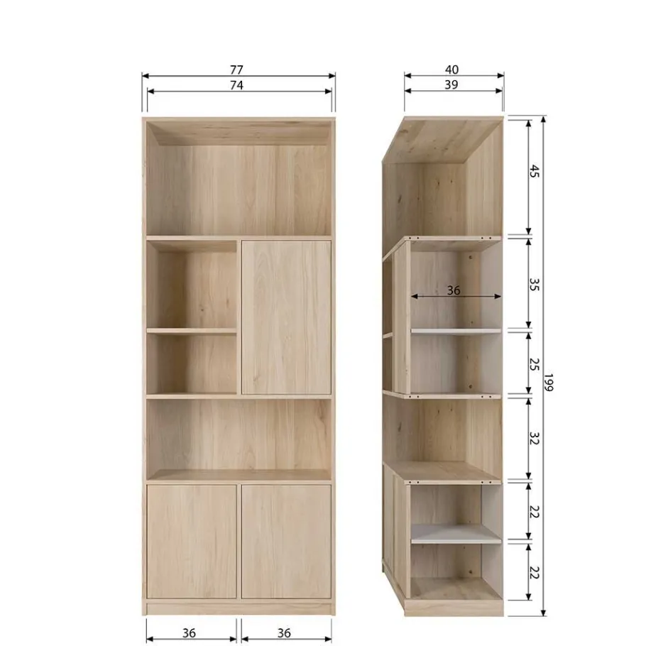 Outlet Minimalistische Wohnwand in Eiche - Ewana (sechsteilig) Wohnwände