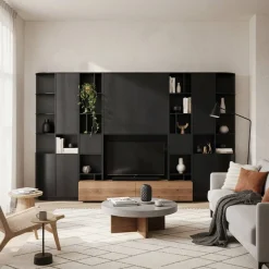 Sale Moderne Schrankwand in Schwarz - Niwidus (fünfteilig) Wohnwände