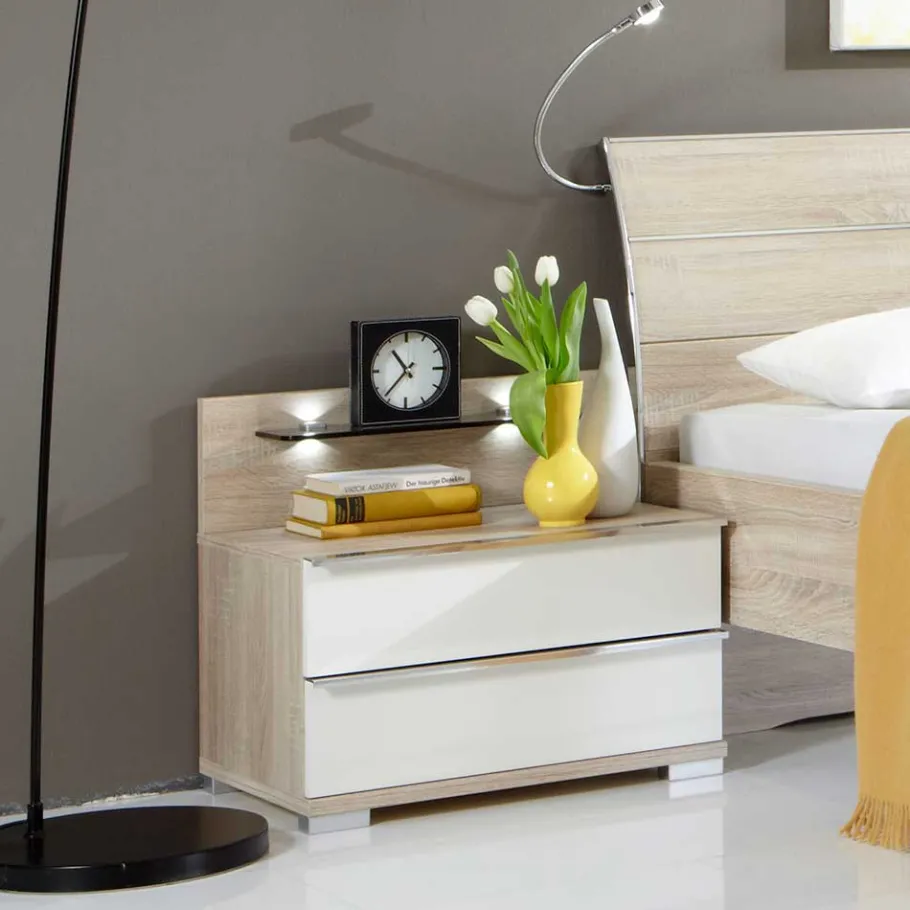 Sale Nachtkommode Forcelan in Eiche Sägerau Weiß Kommoden