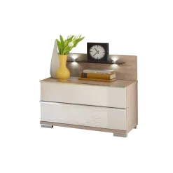 Outlet Nachtkonsole Ricardo in Weiß Glas beschichtet Kommoden