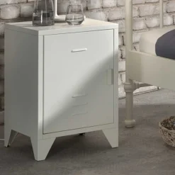 Sale Nachttisch mit Tür in Weiß aus Metall - Mavus Kommoden