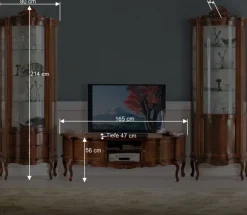 Outlet Nussbaum Furnier Wohnwand Barock Dentro 325cm breit (dreiteilig) Wohnwände