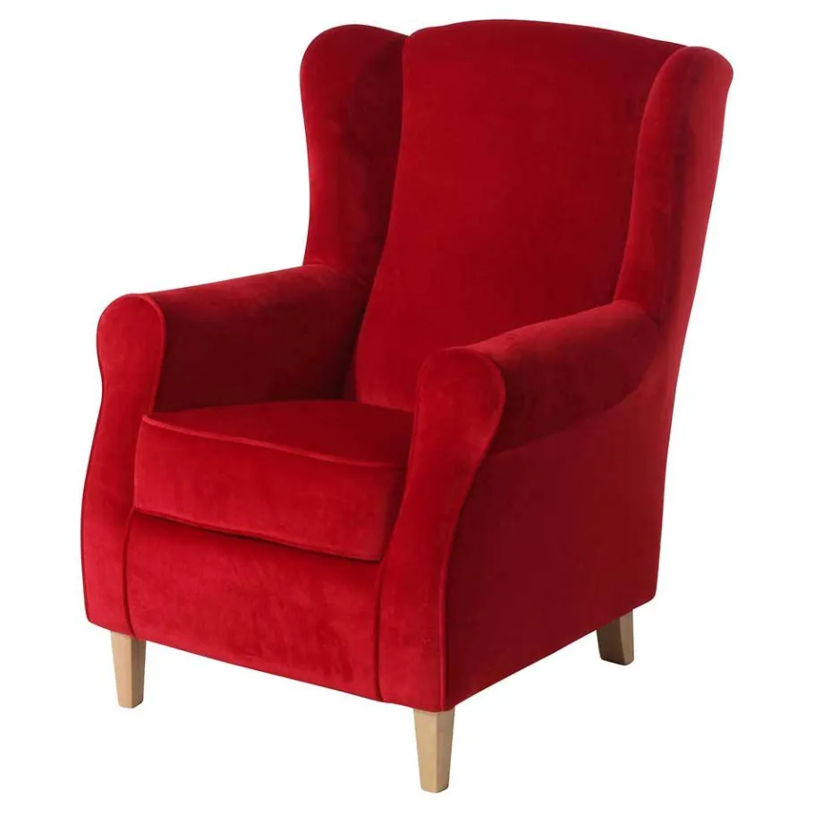 Best Ohrenbackensessel aus rotem Samtvelours - Lorenzo Sessel