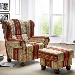 Best Ohrensessel mit Streifen und Ornamenten - Basento Sessel