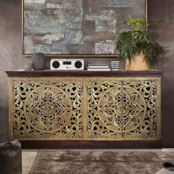 Sale Oriental Design Sideboard in Gold und Walnussbraun - Roswito Sideboards