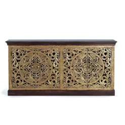 Sale Oriental Design Sideboard in Gold und Walnussbraun - Roswito Sideboards
