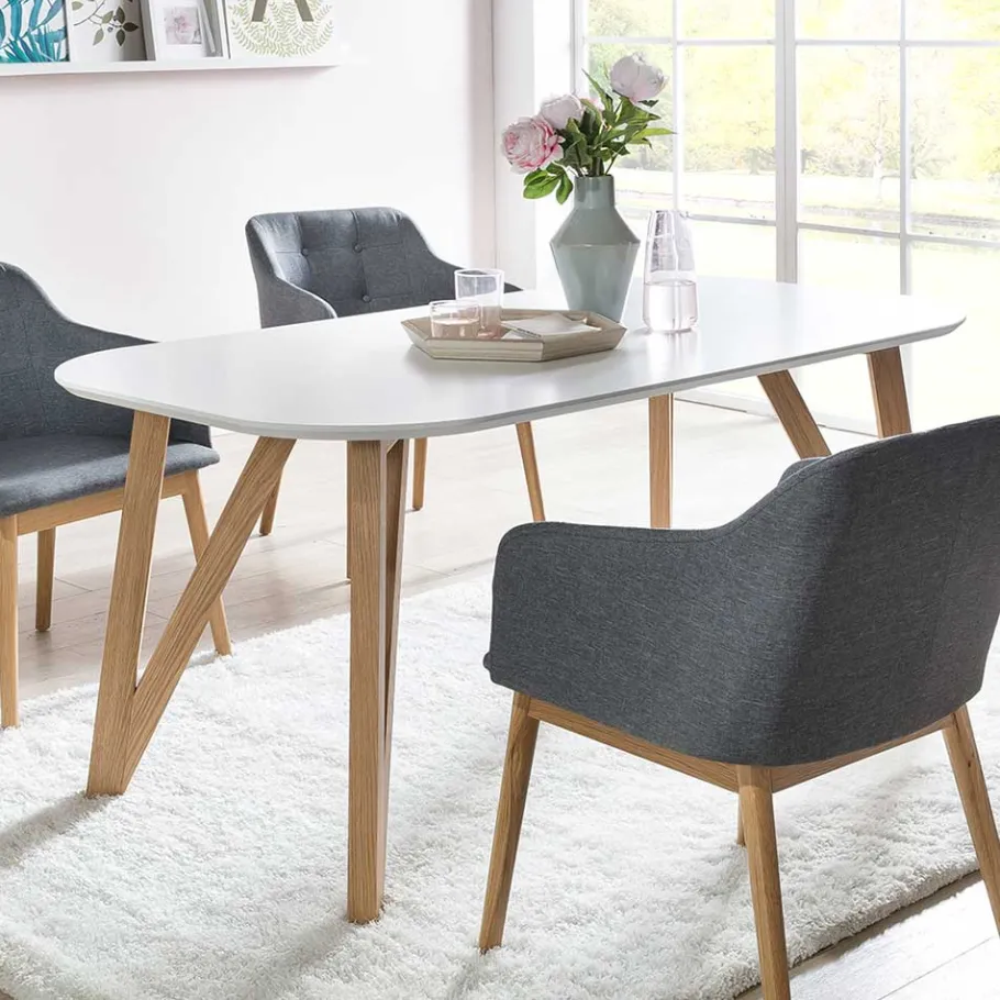 Outlet Ovaler Designtisch in Weiß & Eichefarben - Calypso Tische