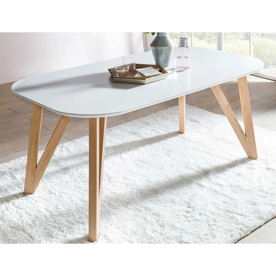 Outlet Ovaler Designtisch in Weiß & Eichefarben - Calypso Tische