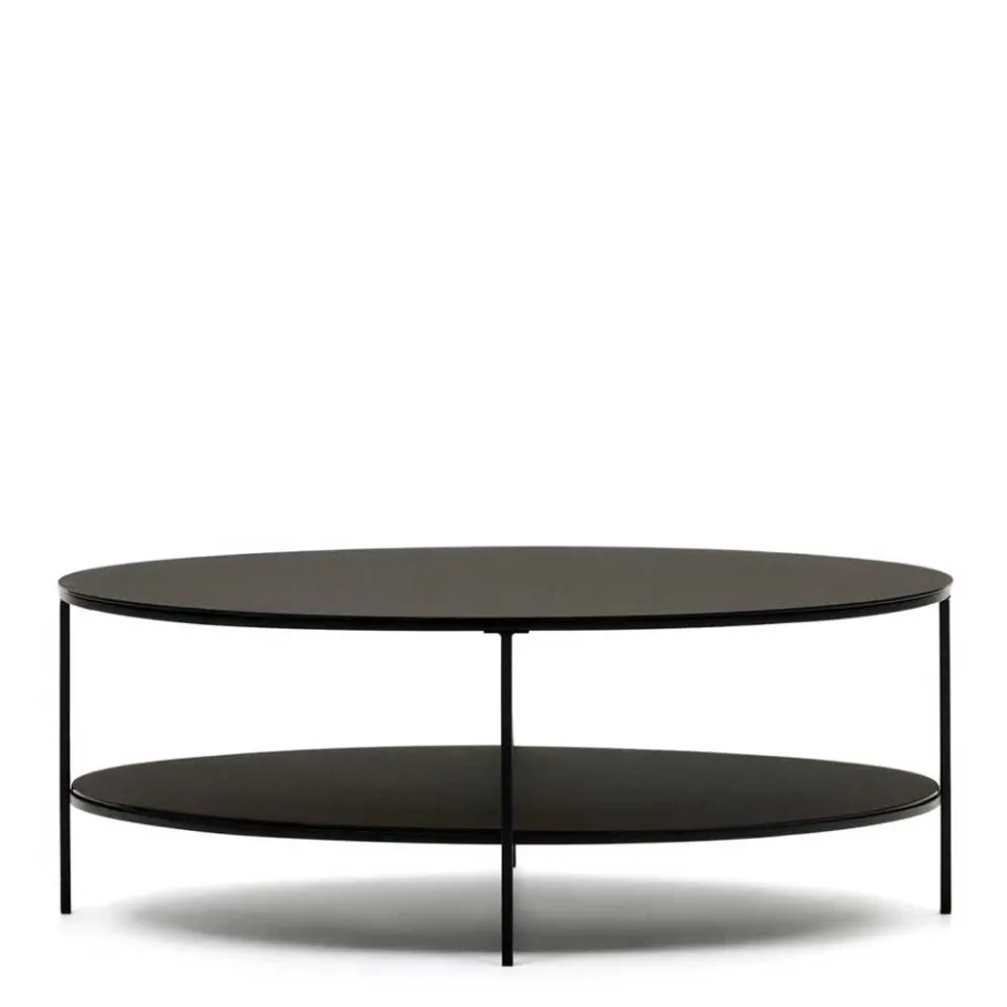 Outlet Ovaler Sofatisch aus Glas und Metall - Calama Tische