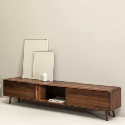 Best Retro TV Element aus Nussbaum Massivholz - Rivossa Tv & Hifi-Möbel|Lowboards