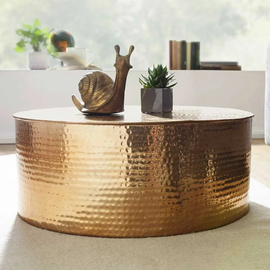 Outlet Runder Alu Couchtisch in Goldfarben - Cosima Tische