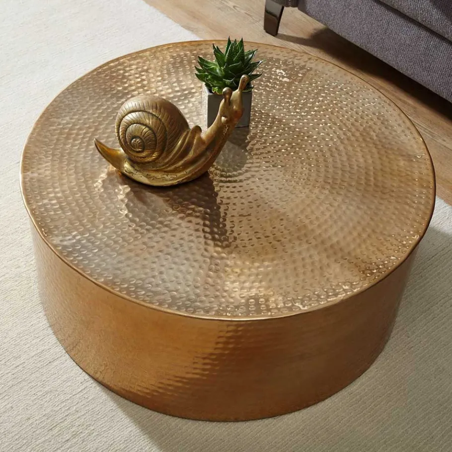 Outlet Runder Alu Couchtisch in Goldfarben - Cosima Tische