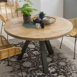 Sale Runder Esstisch mit Holzplatte Mango - Belafoma Tische