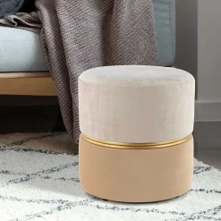 Sale Runder Samthocker in Creme & Beige & Gold - Charlie Hocker