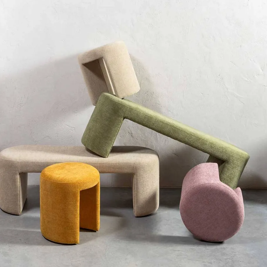 Sale Runder Sitzhocker in Gelb Chenillebezug - Lourettes (2er Set) Hocker