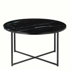 Runder Wohnzimmer Glastisch in Marmor Schwarz - Adiana Tische