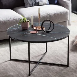 Runder Wohnzimmer Glastisch in Marmor Schwarz - Adiana Tische