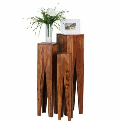 Hot Rustikale Holz Blumensäule Set Pisinon aus Sheesham (dreiteilig) Tische