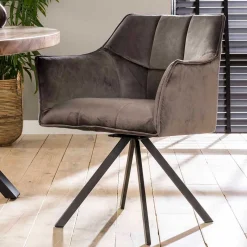 Samt Armlehnenstuhl in Anthrazit - Welinda (2er Set) Stühle