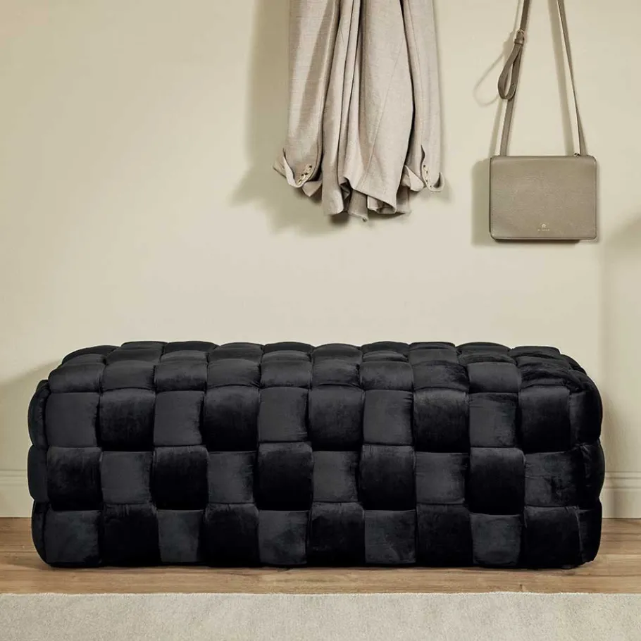 Sale Samt Sitzbank in Schwarz Flechtdesign - Addara Sitzbank