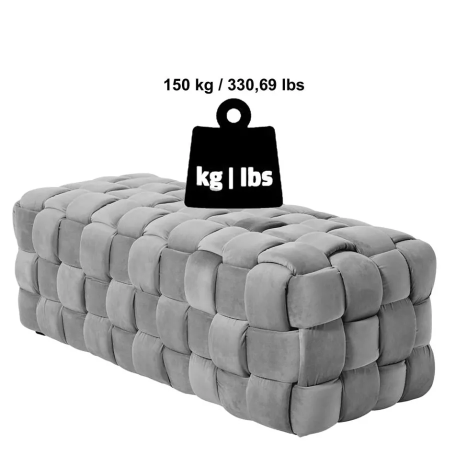 Sale Samt Sitzbank in Schwarz Flechtdesign - Addara Sitzbank