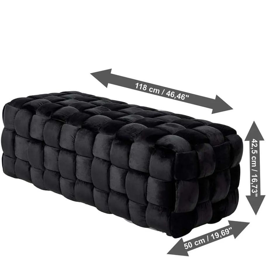 Sale Samt Sitzbank in Schwarz Flechtdesign - Addara Sitzbank