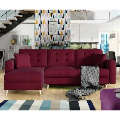 Samt-L-Sofa in Bordeaux Rot - Delphima Betten|Sofas