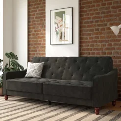 Samtsofa mit Bettfunktion in Dunkelgrau - Rubanina Sofas