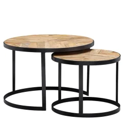 New 2-Satz Couchtisch mit Holzplatte Rund - Bernesa (zweiteilig) Tische