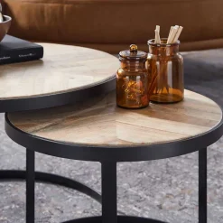 New 2-Satz Couchtisch mit Holzplatte Rund - Bernesa (zweiteilig) Tische