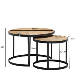 New 2-Satz Couchtisch mit Holzplatte Rund - Bernesa (zweiteilig) Tische