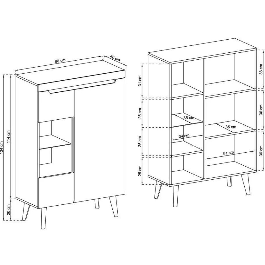 Clearance Scandi Anbauwand fürs Wohnzimmer - Olcian (vierteilig) Wohnwände