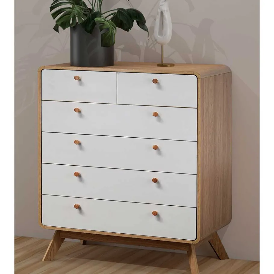 Sale Scandi Hochkommode in Eiche mit Weiß - Jendren Kommoden