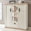 Sale Scandi Landhaus Highboard in Weiß Pinie Shabby Nedita 140 cm breit Highboards