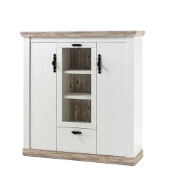 Sale Scandi Landhaus Highboard in Weiß Pinie Shabby Nedita 140 cm breit Highboards