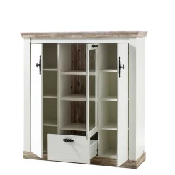 Sale Scandi Landhaus Highboard in Weiß Pinie Shabby Nedita 140 cm breit Highboards