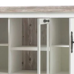 Sale Scandi Landhaus Highboard in Weiß Pinie Shabby Nedita 140 cm breit Highboards