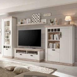 Scandi Landhaus Wohnzimmermöbel Set Nedita in Weià (vierteilig) WohnwÀnde