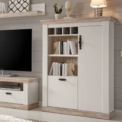 Scandi Landhaus Wohnzimmermöbel Set Nedita in Weiß (vierteilig) Wohnwände