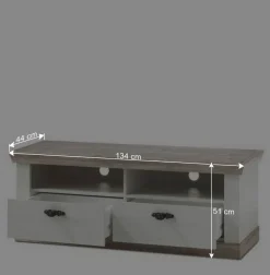 Scandi Landhaus Wohnzimmermöbel Set Nedita in Weiß (vierteilig) Wohnwände