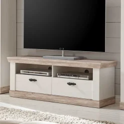 Scandi Landhaus Wohnzimmermöbel Set Nedita in Weiß (vierteilig) Wohnwände