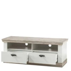 Scandi Landhaus Wohnzimmermöbel Set Nedita in Weiß (vierteilig) Wohnwände