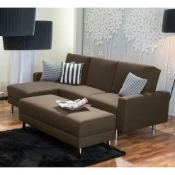 Sale Schlafcouch mit Hocker in Beigegrau mit Chrom - Defelira (zweiteilig) Betten|Sofas