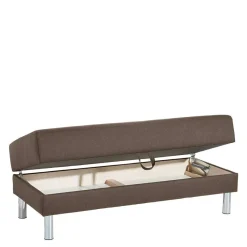 Sale Schlafcouch mit Hocker in Beigegrau mit Chrom - Defelira (zweiteilig) Betten|Sofas