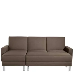 Sale Schlafcouch mit Hocker in Beigegrau mit Chrom - Defelira (zweiteilig) Betten|Sofas