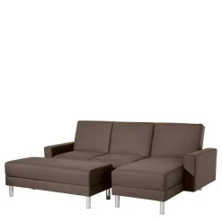 Sale Schlafcouch mit Hocker in Beigegrau mit Chrom - Defelira (zweiteilig) Betten|Sofas